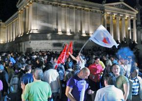 Protesting austerity in Syntagma Square outside the Greek parliament building