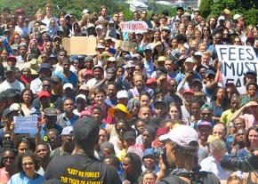 A mass student meeting at the University of Cape Town