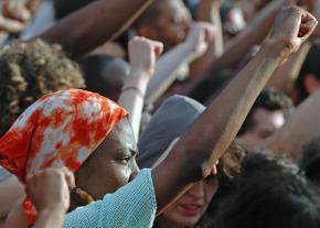 Protesting in New York City's Union Square against the acquittal of Trayvon Martin's murderer